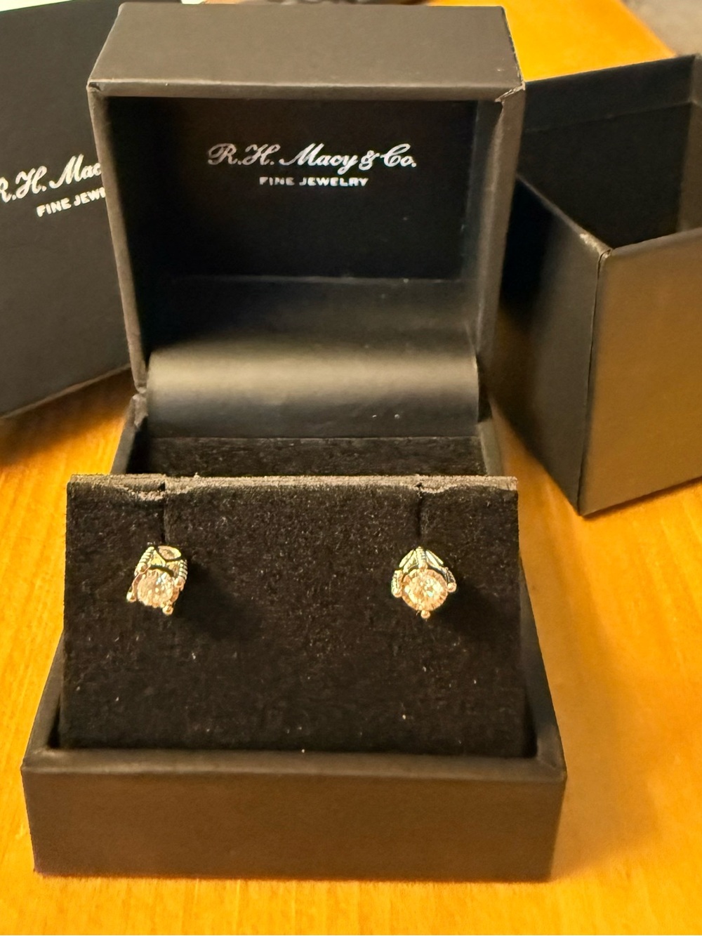 Diamond Solitaire Stud Earrings w Silver - 14G - Gift Box Included 3/8 CTTW